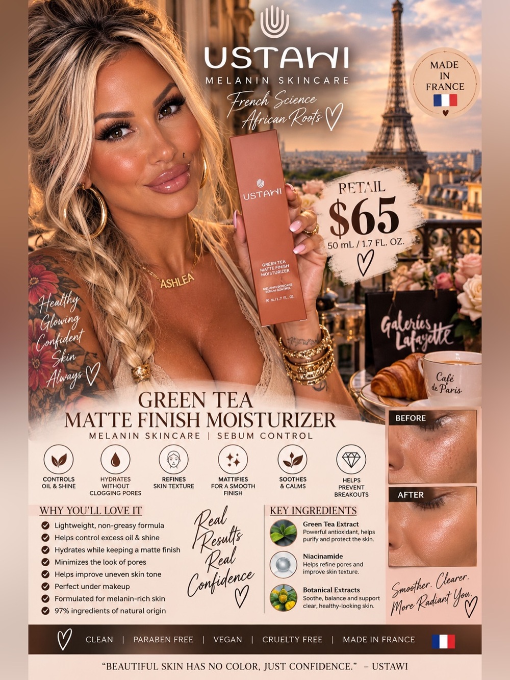 ✨ USTAWI Green Tea 🍵 Matte Finish Moisturizer